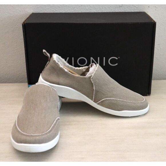 Vionic Beach H7699FE255 Women's Sz 6M Beige Denim Malibu Slip-On Shoes - Picture 1 of 9